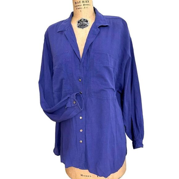 Vintage Lizwear Purple crinkly cotton long sleeve button up shirt size Large - Picture 2 of 11